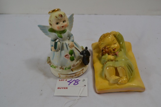T.M.J. Angel Figure "Friday Angel" and Vintage Plasterware Sleeping Baby by Deven Ware