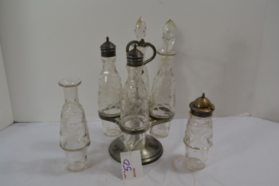 Vintage Cruet Set w/Extra Canisters; 2 Have a Crack and Some Small Chips