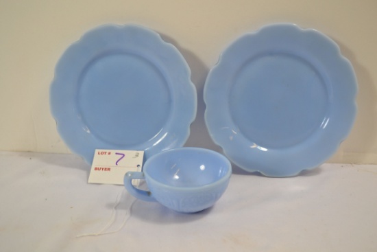 Blue Delphite "Jeanette" Cherry Blossom Design includes 2 Dessert Plates and 1 Cup