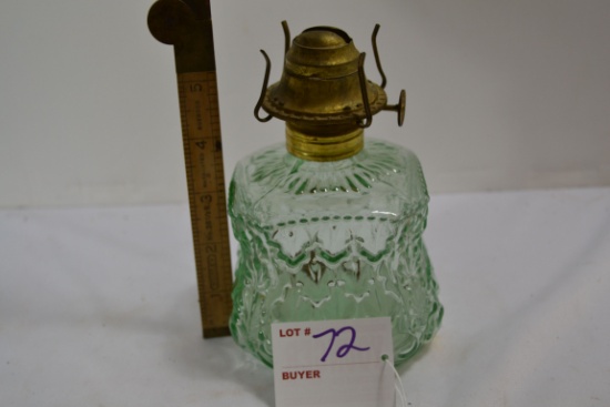 Vintage 1800s Kerosene Oil Lamp; Clear Uranium Glass in Embossed Plumed Design