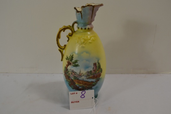 Vintage Porcelain Ewer - Handpainted and Lithoscene; Made in Czechostowa; 8"
