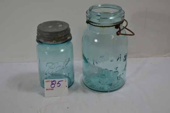 Vintage Blue Pint Ball Jar w/Zinc Lid and Blue Atlas Quart Jar without Lid