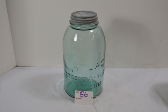Vintage Blue Atlas Half Gallon Mason Jar w/Zinc Lid