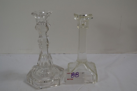 Pair of Clear Cut Glass Candle Sticks