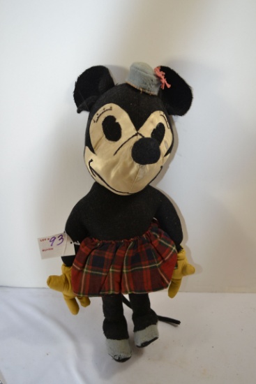 Vintage Felt and Cloth w/Satin Face Minnie Mouse; 1930s to 1950s; Bendable; 18"