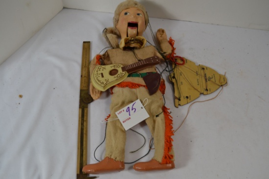 Vintage Davy Crockett Marionette; Felt and Composite Material; 15"