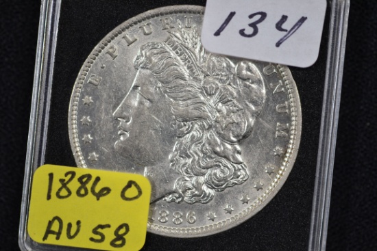 1886-O Morgan Silver Dollar; AU 58