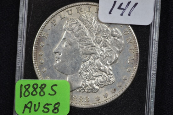 1888-S Morgan Silver Dollar; AU 58