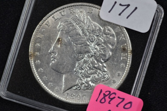 1897-O Morgan Silver Dollar; AU+