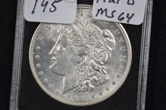1921-D Morgan Silver Dollar; MS 64