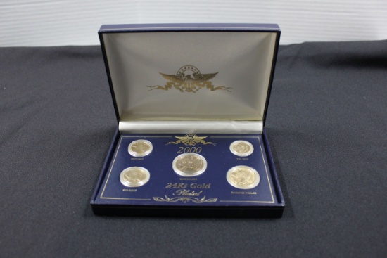 22 Kt. Gold Plated 2000 Coin Set in Presentation Box; Includes Penny, Dime, Nickel, Quarter, and Dol