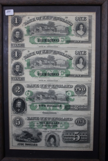 Bank of New England at Goodspeed's Landing, East Haddam, CT, Unissued Sheet of 1, 1, 2, and 5 Dollar