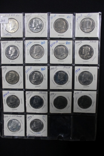 Group of 18 - 1970-D to 1976 Kennedy Half Dollars including Proofs