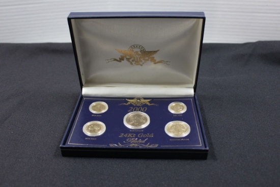 2000 Coin Set 22 Kt. Gold Plated in Presentation Box; Includes Penny, Dime, Nickel, Quarter, and Dol