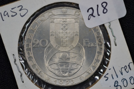 1953 Portugal 20 Esc.; .800 Silver; BU