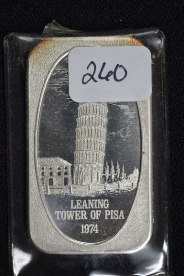 1 Oz. Silver Bar w/1974 Leaning Tower of Pisa Scene