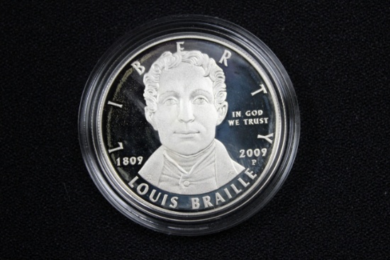 2009 U.S. Louis Braille Bicentennial Silver Dollar