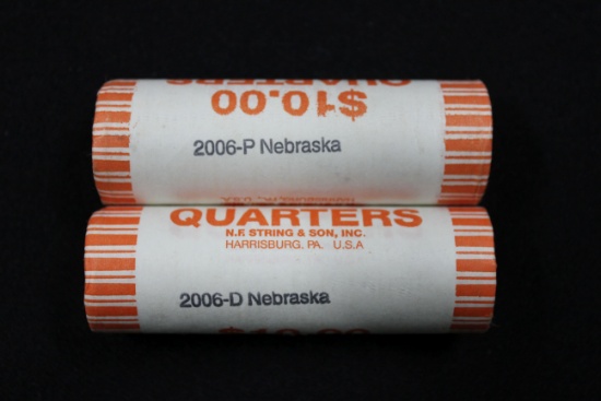 Pair of $10 Bankrolls of Nebraska Quarters including 2006-P and 2006-D; Uncirc.