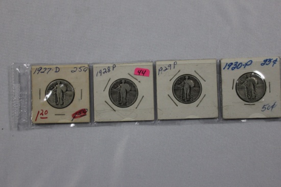 4 - Standing Liberty Quarters including 1927-D, 1928-P, 1929-P, and 1930-P