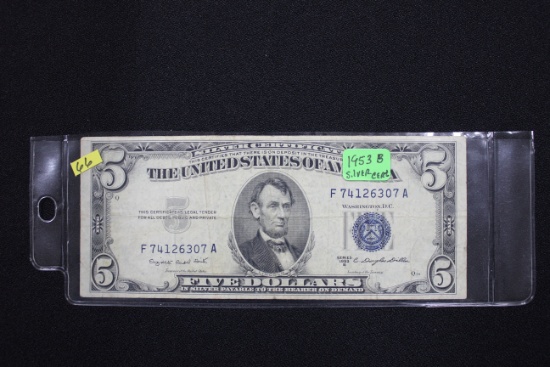 1953-B Five Dollar Silver Certificate; Circ.