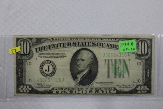 1934-A Ten Dollar Bill; VF-20