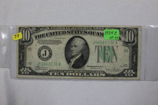 1934-C Ten Dollar Bill; VF-20