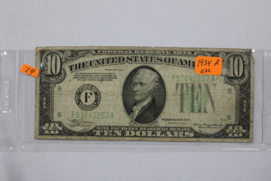 1934-A Ten Dollar Bill; Circ.
