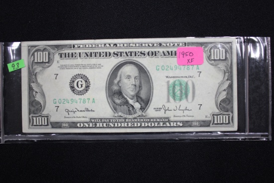 1950 One Hundred Dollar Bill; XF