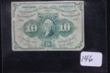 Ten Cent Green Washington Fractional Currency; July 17, 1862