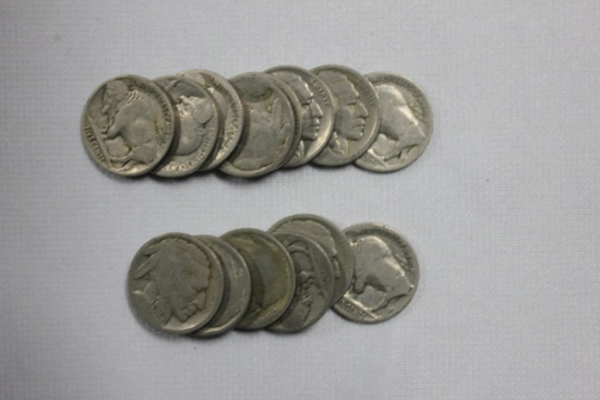 Group of 15 - Buffalo Nickels Including 3 w/Dates and 12 w/o Dates; Circ.