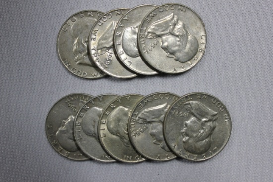 9 - 1950s Franklin Half Dollars; XF