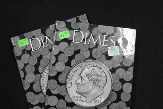 Pair of Incomplete Dime Books; Incomplete; Includes 93 Clad and 2 Silver Dimes