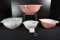 Pyrex Pink Gooseberry Cinderella Bowl Set including Nos. 441, 442, 443, and 444; Mfg. 1957-1966