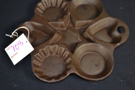 Unmarked Cast Iron Shaped Muffin Pan