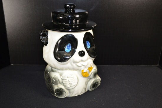Vintage "Yum Yum" Panda Cookie Jar; Lid is Chipped