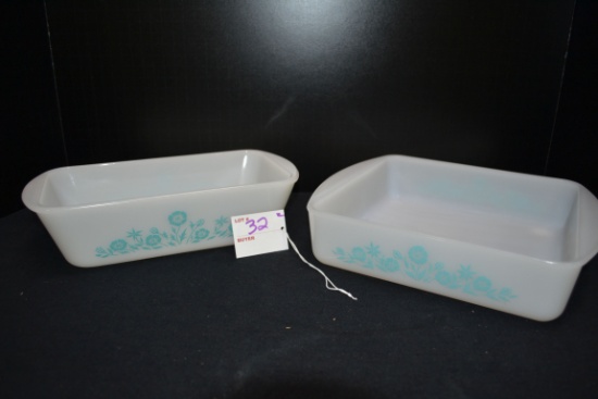 Glassbake Turquoise Flower 8"x8" Cake Pan and Loaf Pan