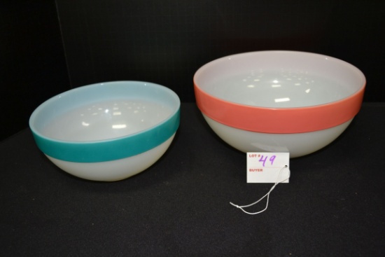 Fire-King Colonial Band Pink and Turquoise Mixing Bowls