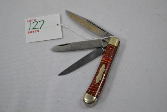 Fighting Rooster 3 Blade (Wabash Cannonball 1993) 67/150 With Multicolor Pink Gold Handle