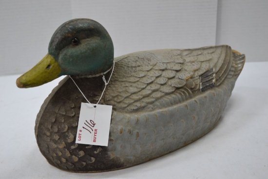 General Fibre Co. Composite Cardboard Duck Decoy Drake, Missing Part of Tail