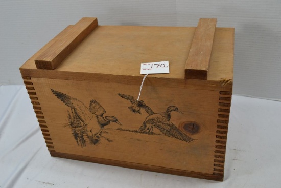 "The Classic" by Evans 1996; Duck Design Stamped Wooden Ammo Box, Excellent Condition