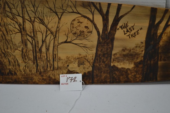 "The Last Tree" Wood Burned on Hide Stretcher Wood Scenery with Hunting Dogs