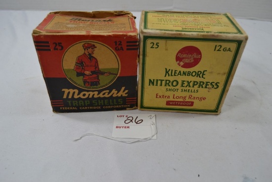 Pair of Vintage Monark & Kleanbore 12 Gauge Boxes Only