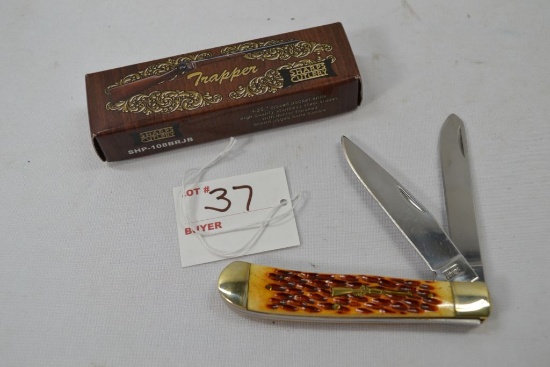 Trapper Sharps Cutlery 2 Blade No. 440 Bone Handle w/ Riffle Shield