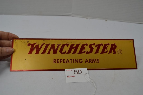 Winchester Repeating Arms; Gold and Red Plaque 11 1/2"x 3"
