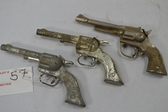 Group of 3 Mini Cap Guns; Hubley, Pet, Pal Markings; and 2 Kilgore