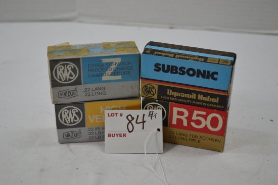 RWS 22LR Ammo; R50, High Velocity, Subsonic and Extra Schwach, 50 Rounds 4xbid