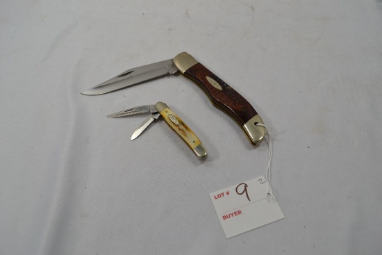 Case XX No.6165 SAB 5" Single Blade Wood Handle Pocket Knife & 2 1/2" Case Double Blade Bone Handle