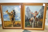 Pair of Framed Jerry L. Brown Oil Paintings of Indian Shaman and Indian Brave on Horseback; 20