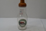 1 Quart Glass Buffalo Gasoline Master Oil Bottle, Reproduction? w/Metal Top & Spout, 14