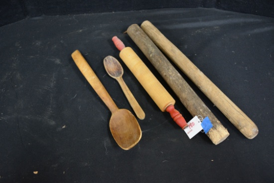 Group of Vintage Rolling Pins and Spoons
